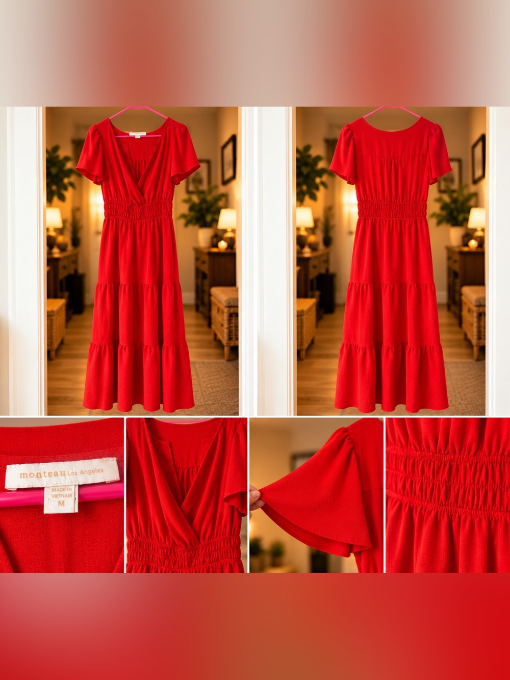 Monteau Orange Tiered Smocked Waist Maxi Dress
